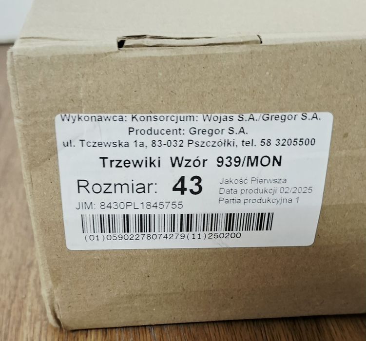 Buty wojskowe trzewiki Wojas nr 43 wzór 939 MON