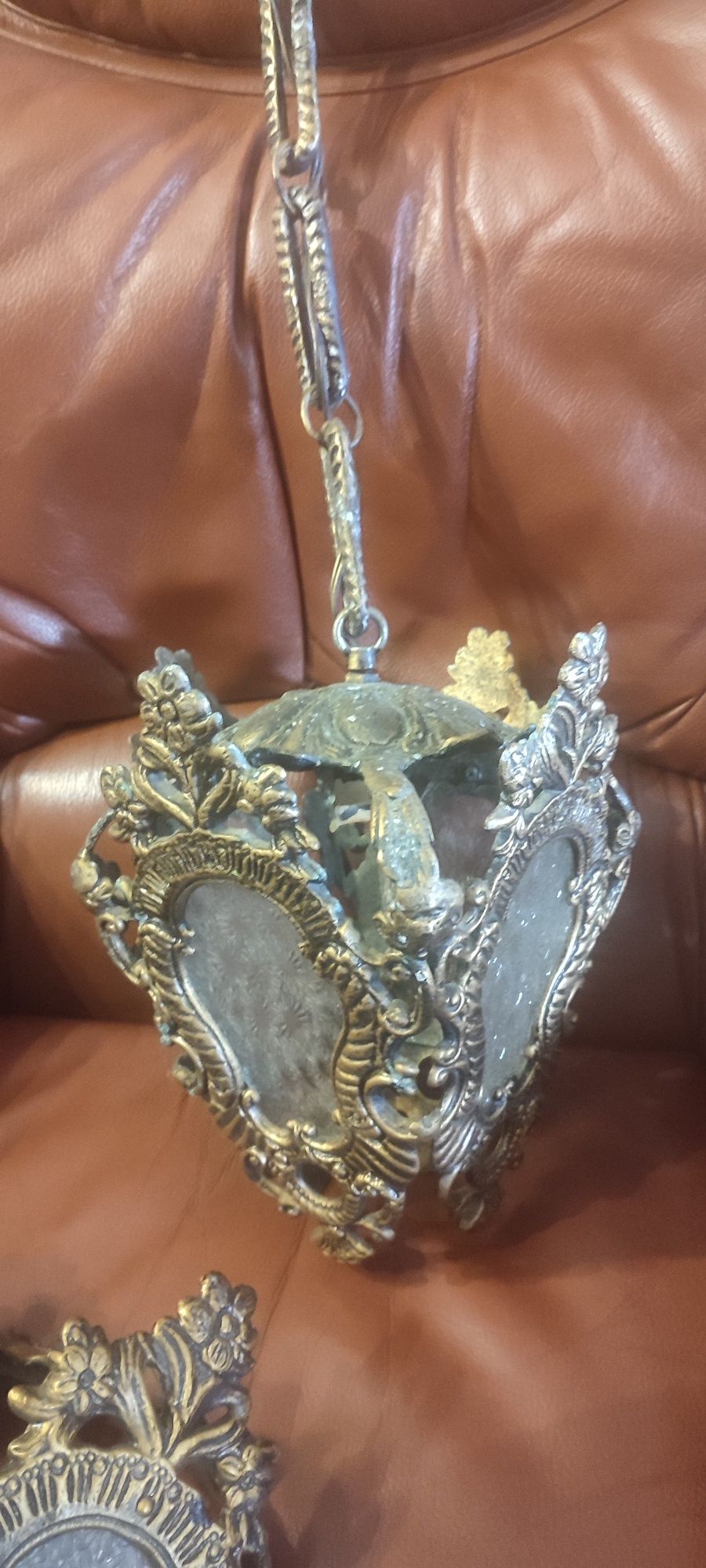 Conjunto candeeiro de teto e dois apliques em bronze