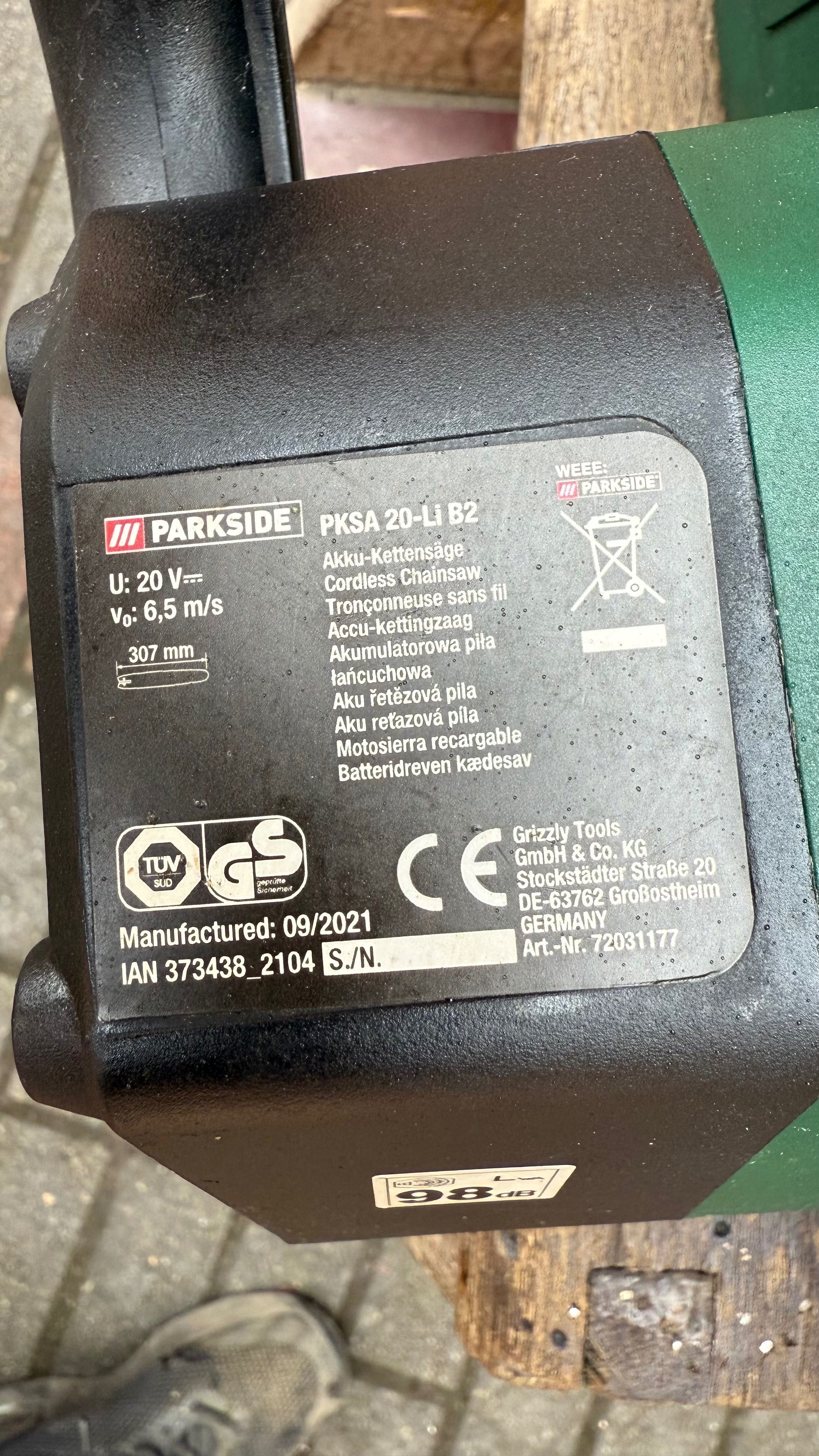 Piła łańcuchowa akumulatorowa parkside 20v