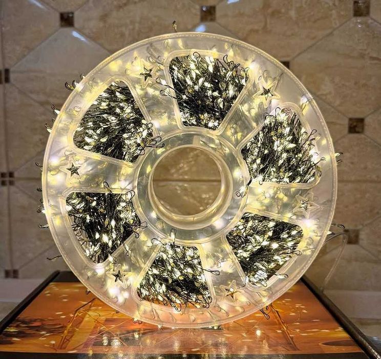 Гірлянда мішура хвойна лапа 50м теплий білий на зеленому дроті