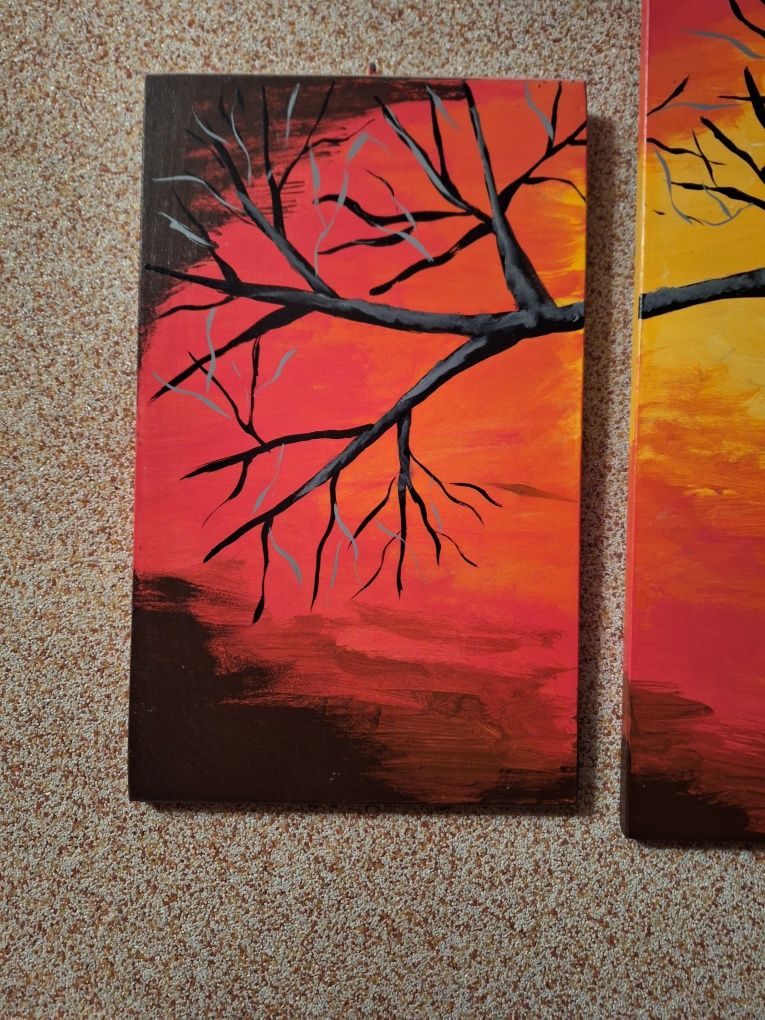 Obraz tryptyk 3 części drzewo, zachód słońca