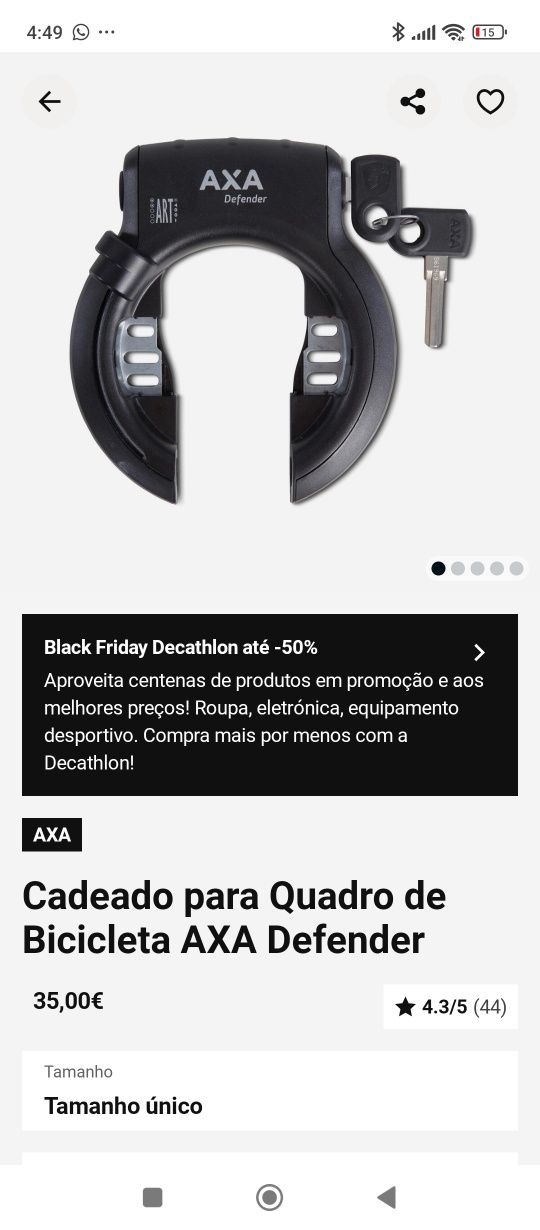 Cadeado e cabo AXA para imobilizar e prender bicicleta