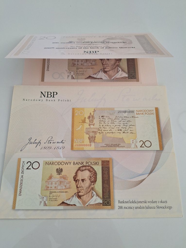 Banknot kolekcjonerski NBP 20zł Juliusz Słowacki