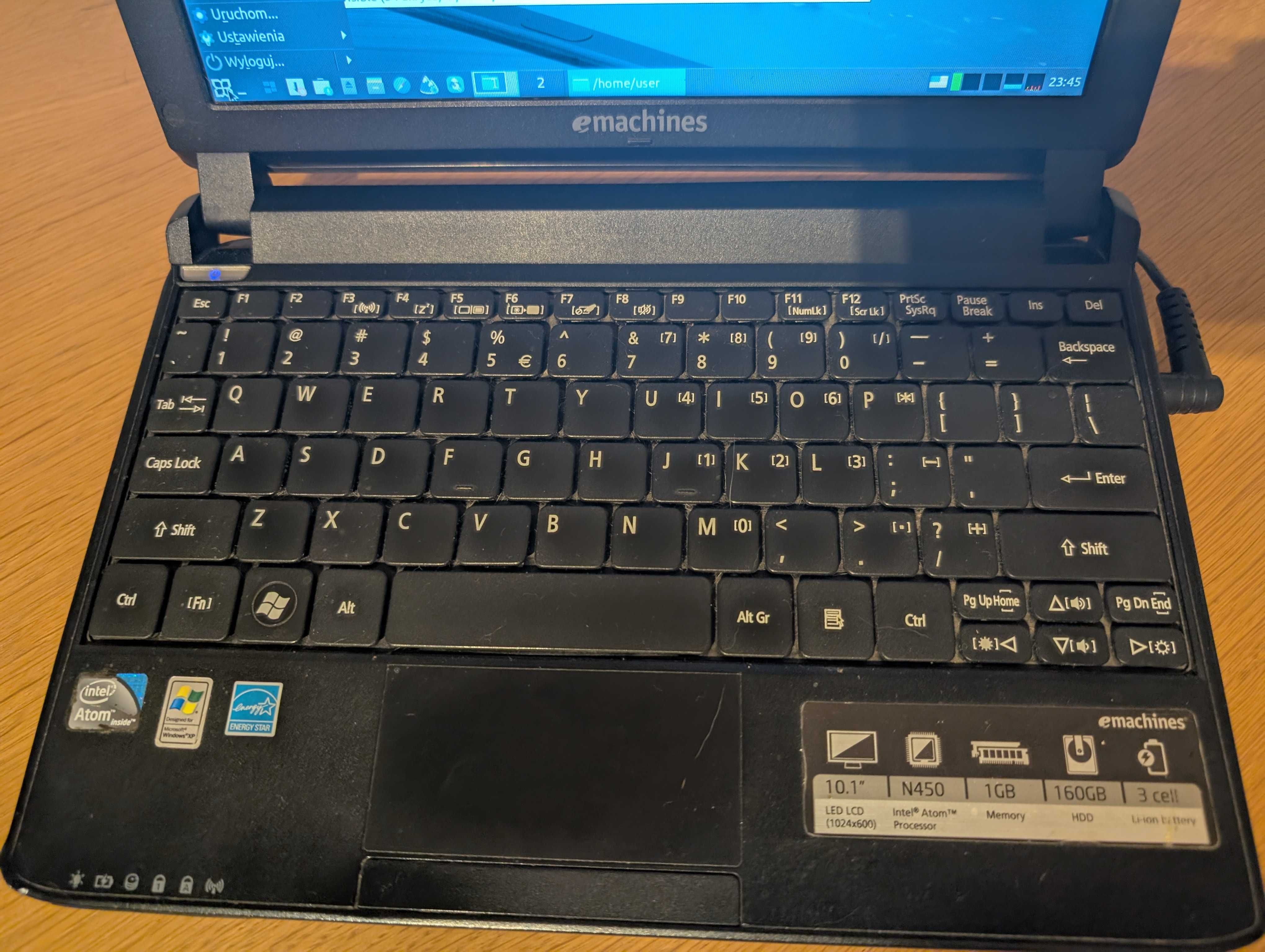 laptop eMachines os: linux ekran: 10 cali Pamięć: 1GB dysk: 160GB