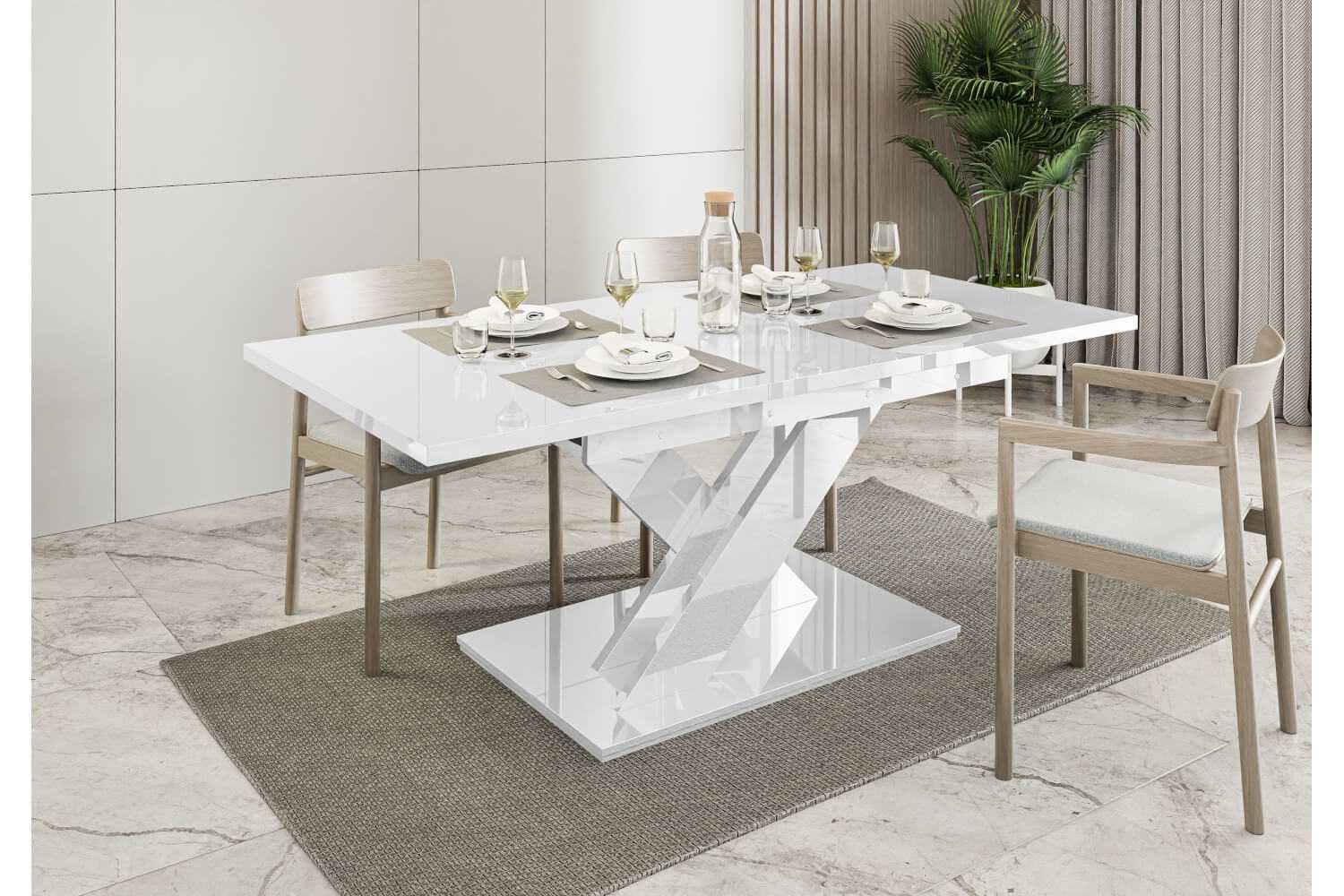 Stół duży do salonu biały połysk rozkładany 140-180 cm do jadalni