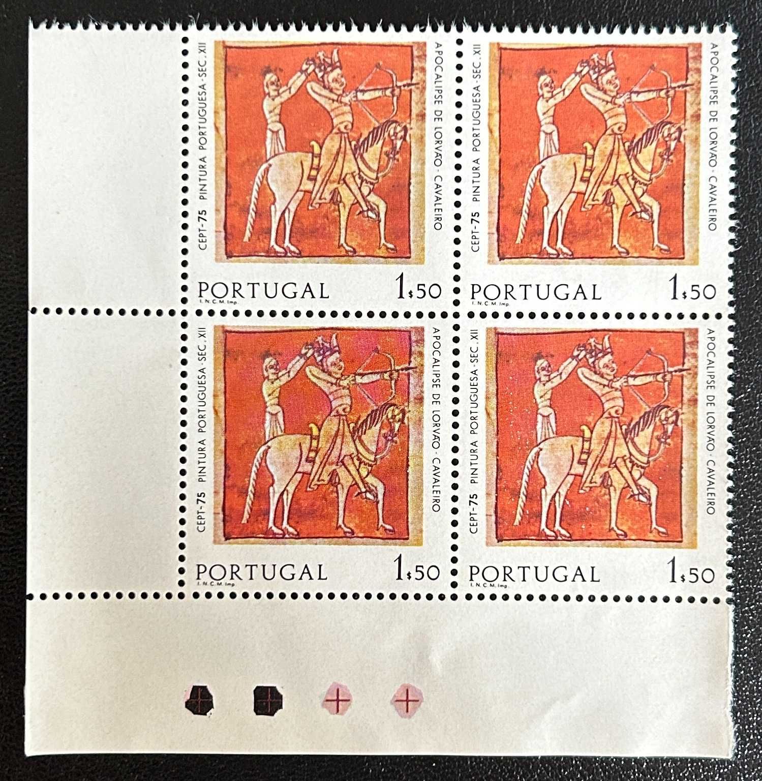 Quadra de selos novos - EUROPA CEPT - Pintura - 1$50 - Portugal - 1975