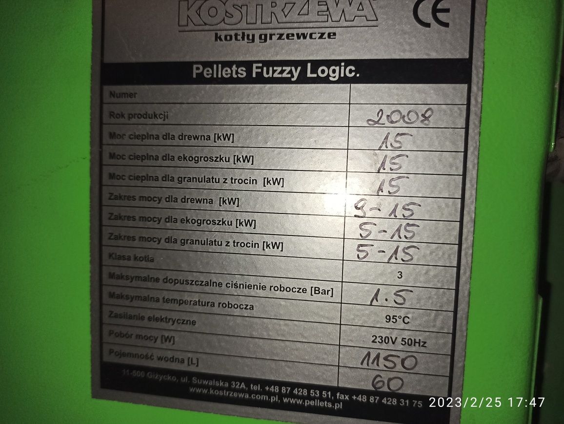 Podajnik ślimakowy ślimak pieca Kostrzewa pellet fuzzy logic 15KW