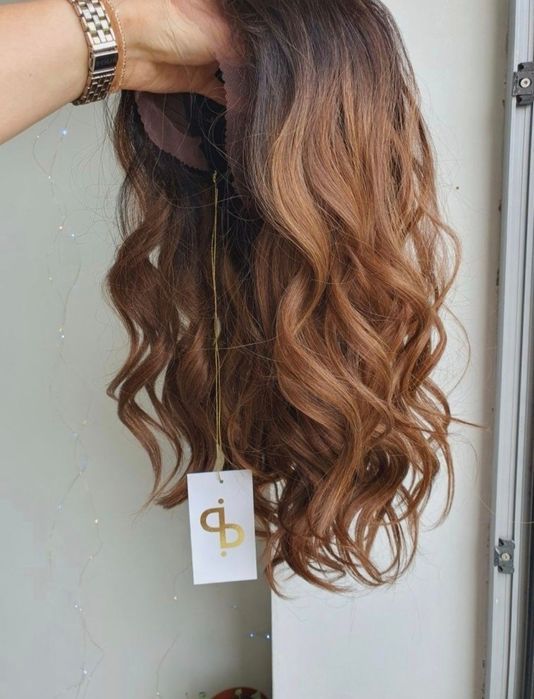 Peruka premium brąz ombre 3D fale loki naturlany wygald
