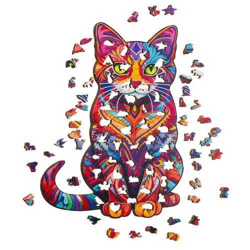 Дерев'яний пазл, дерев'яні пазли-кіт, деревянные пазлы 38х24 см 130 ел