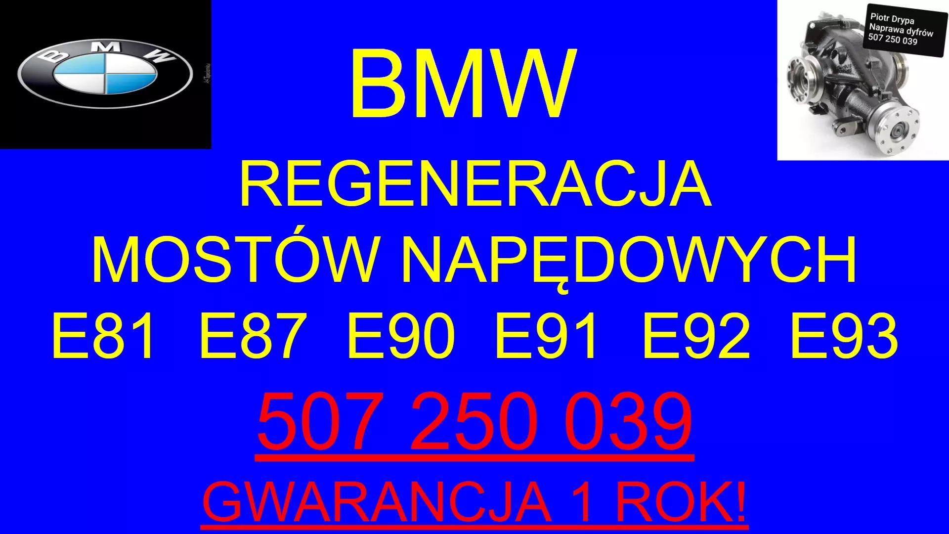 Mosty napędowe dyfry  naprawa regeneracja BMW E81 E87 E90 E91 E92 E93