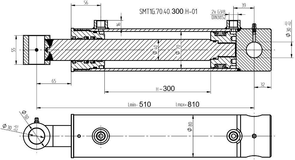 Siłownik Hydrauliczny SMT1G 70x40 SKOK 300 2-STR [2281]