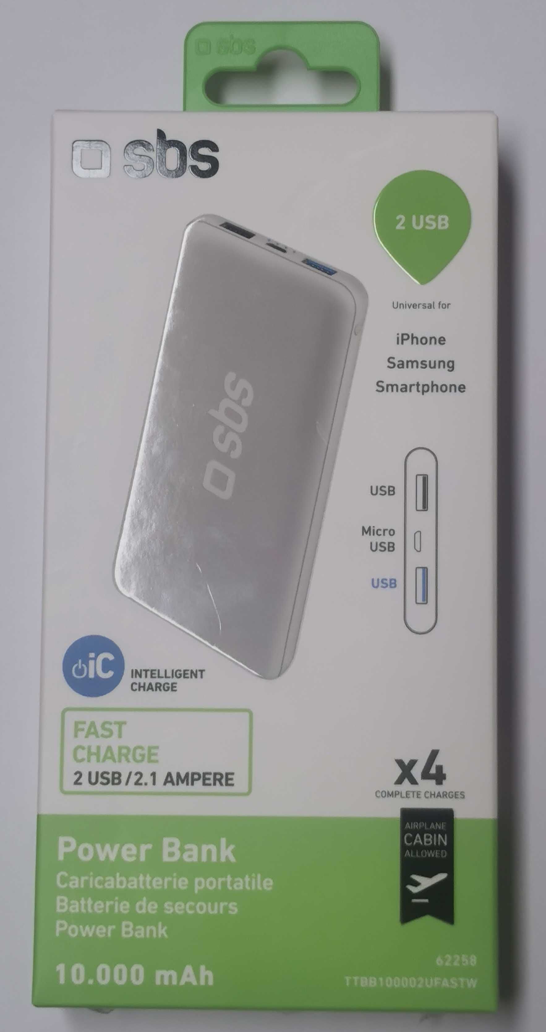 Powerbank SBS 
Fast Charge (10000 mAh - 2 USB - 1 MicroUSB - Branco)