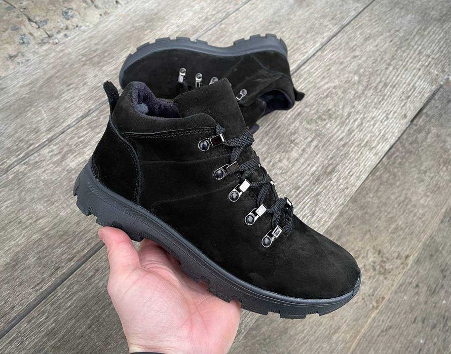 Мужские кожаные зимние ботинки кроссовки топ качество натур нубук