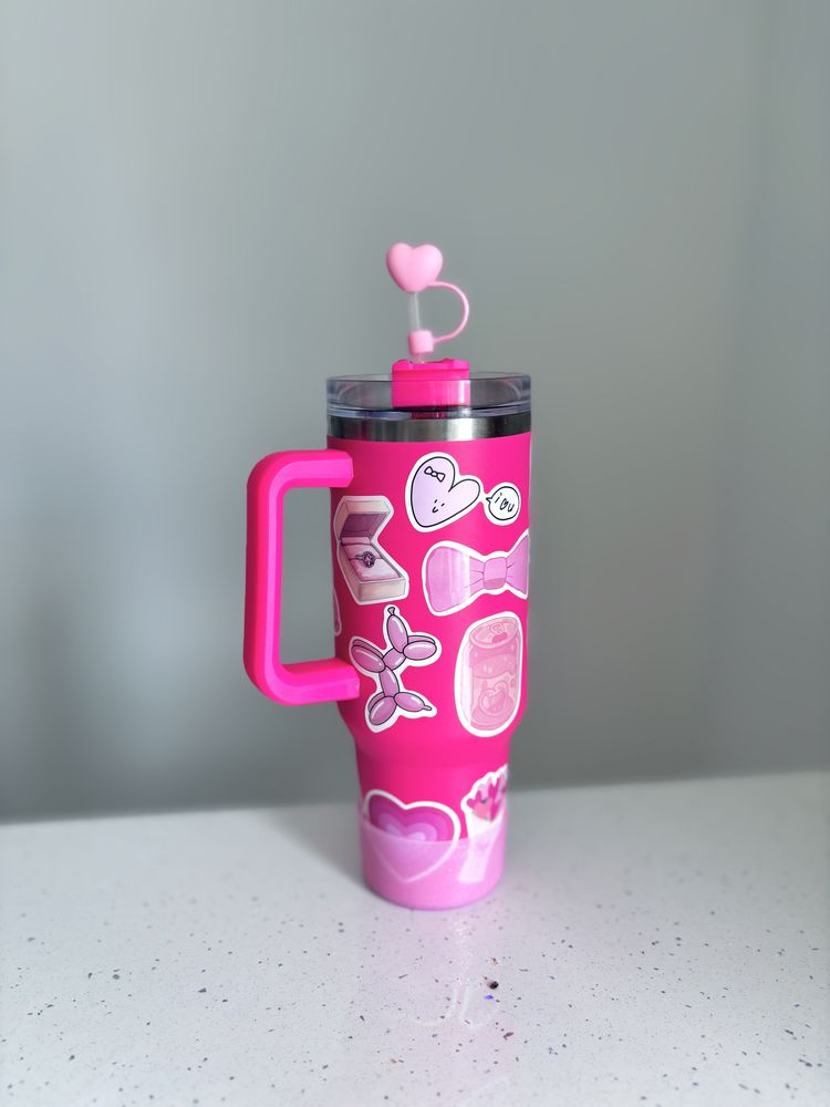Kubek typu stanley różowy duży z rurką 1200ml