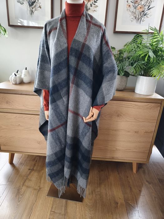Szal duży Gestuz wełna wełniany krata ponczo