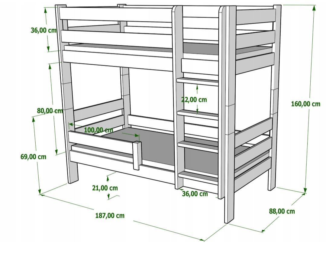 Solidne Łóżko piętrowe białe 180x80 z drewna Meble wróbel