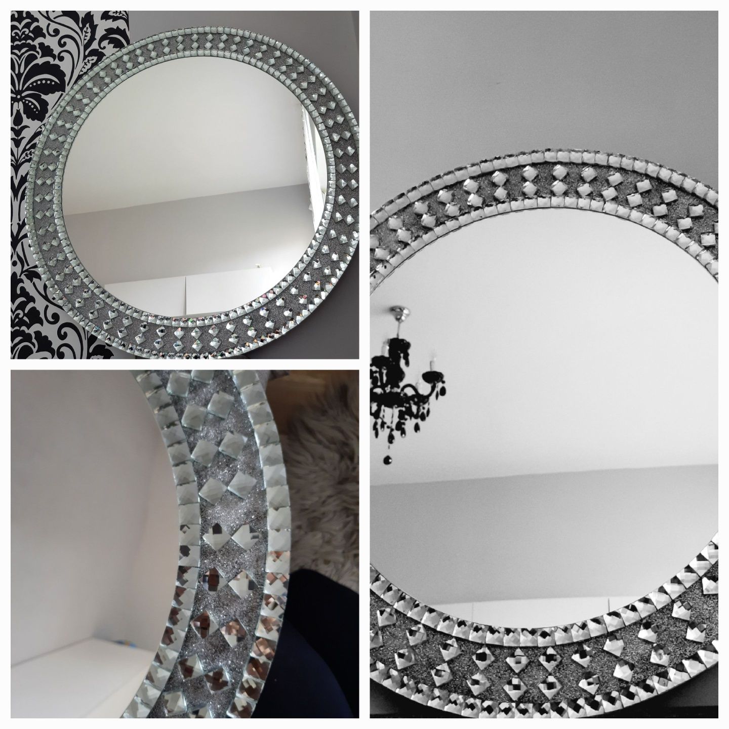 lustro okrągłe glamour kryształowe crystal diamentowa rama 50 60 70 cm