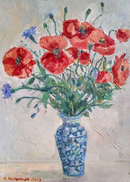 Maki i chabry w wazonie- obraz olejny