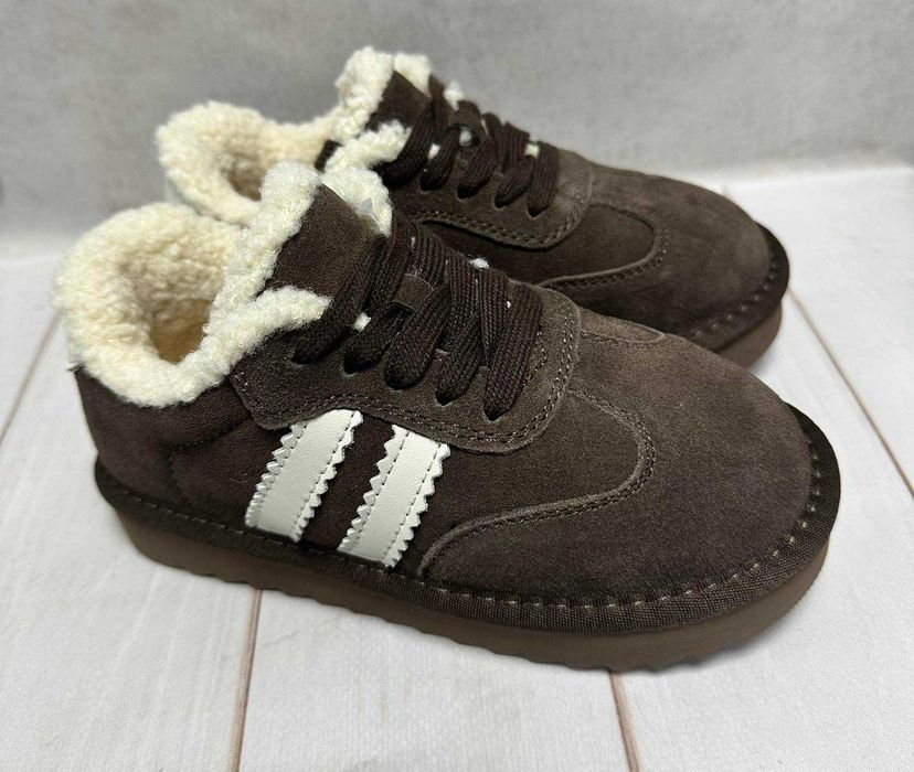 Зимові замшеві натуральні  кросівки угги ITTS чорні/шоколад 32-37