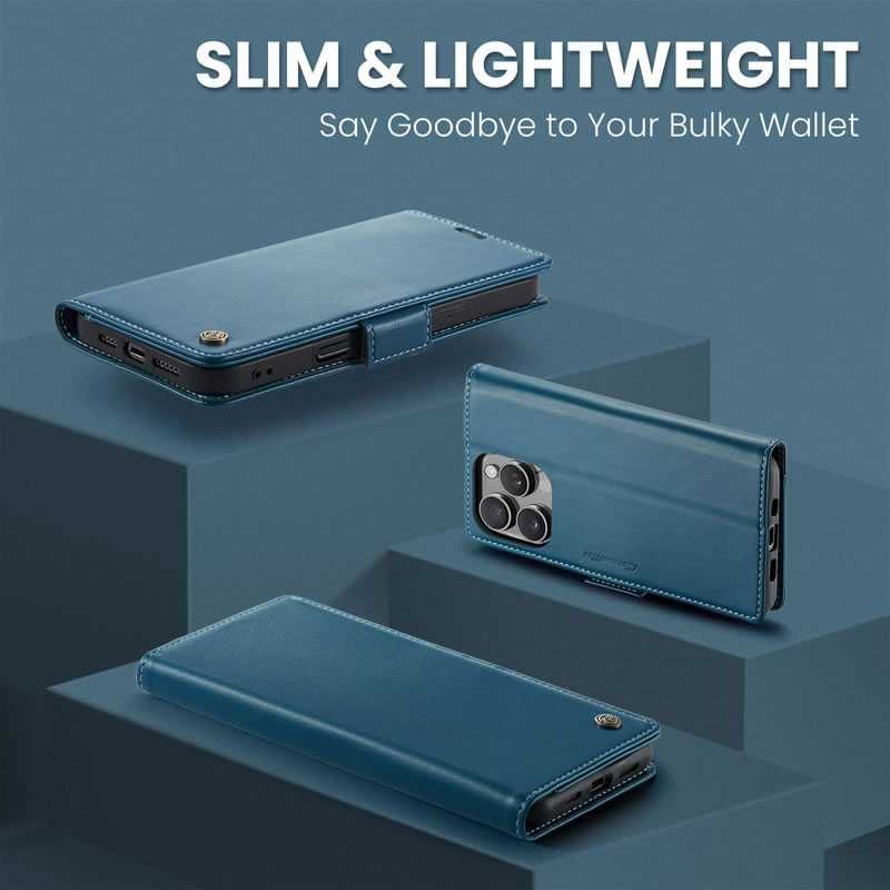 Caseme etui z klapką do iPhone 16 Pro portfel RFID zamsz niebieskie