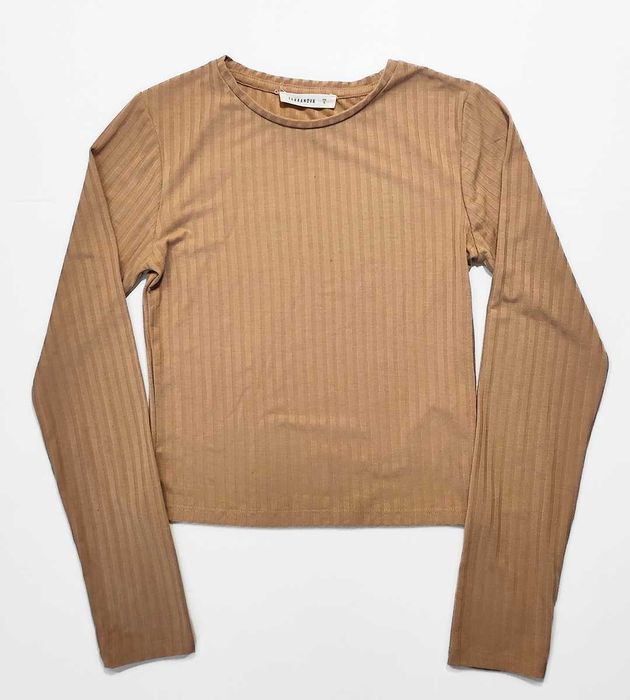 jasnobrązowa bluzka w prążki z długim rękawem Terranova 36 S