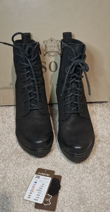 Czarne botki trzewiki obcas damskie lasocki Sosna 03 CCC 36 fashion