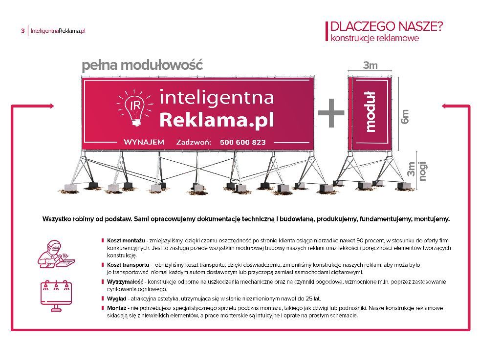 Konstrukcje reklamowe MEGABOARD 9x6m (50m2) wielkoformatowe billboard