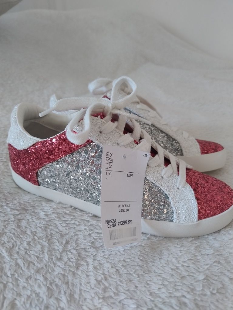37 Moschino Love buty brokat różowe srebrne