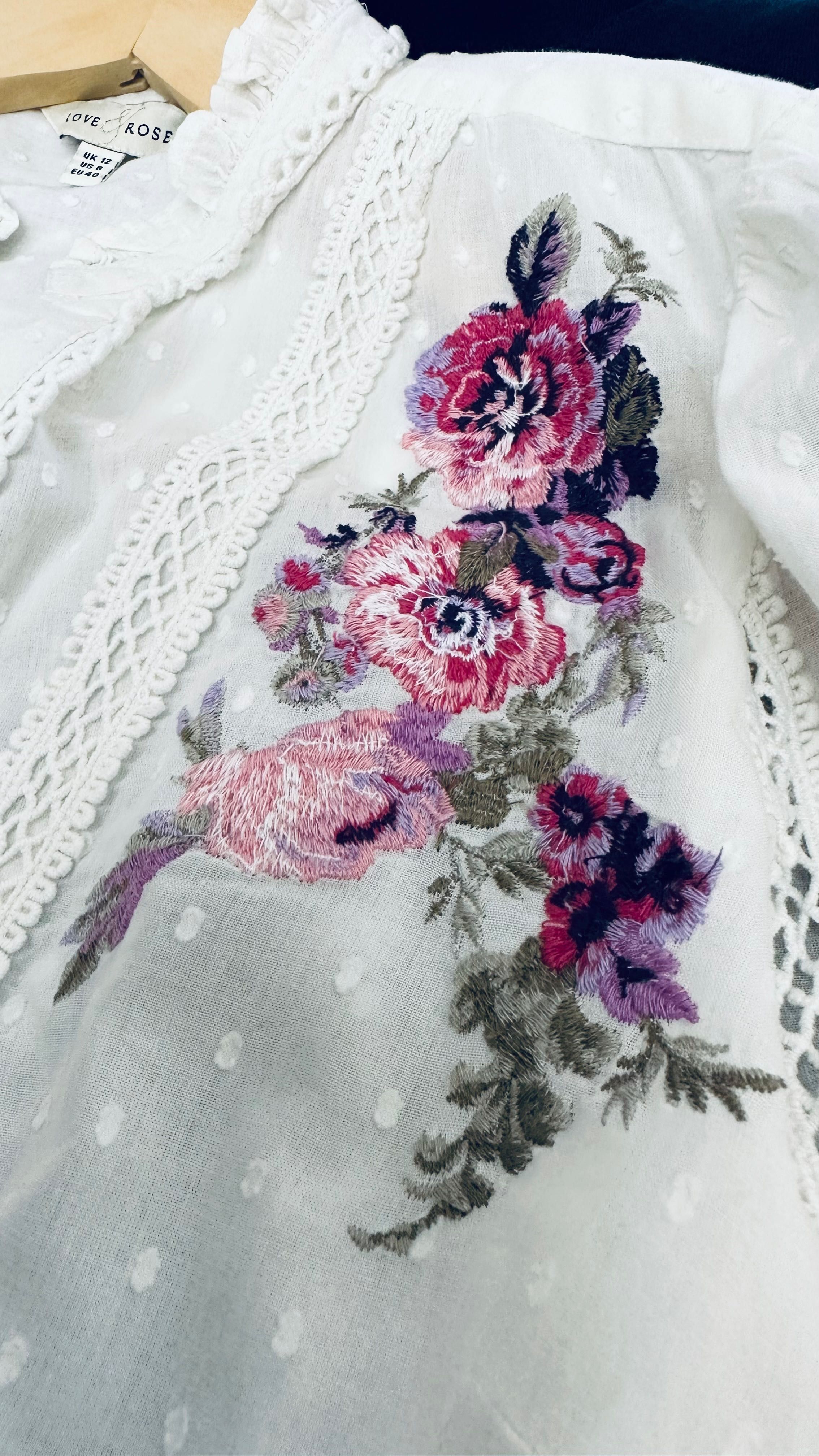 Блуза вишиванка біла літня котонова Love&Roses хлопковая белая летняя