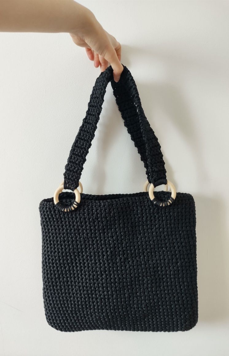 Szydełkowa torebka, handmade, shopperka, torba Basic, vintage, boho