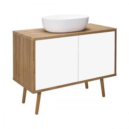 Szafka łazienkowa Oltens HEDVIG 95cm (biały/drewno) +umywalka CORI 51