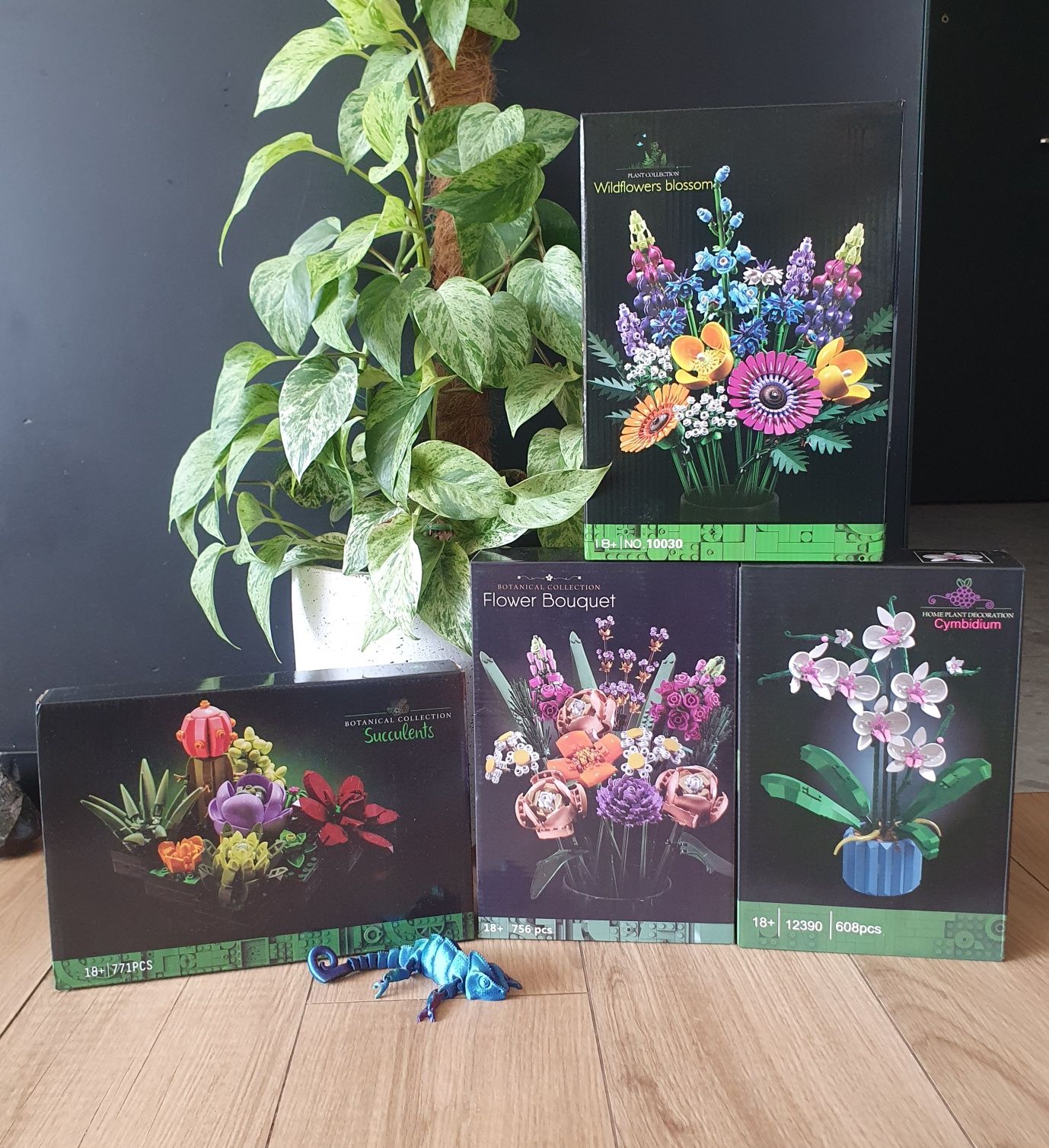 Komplet 4 klocki Botanicals orchidea bukiet polnych kwiatów sukulenty
