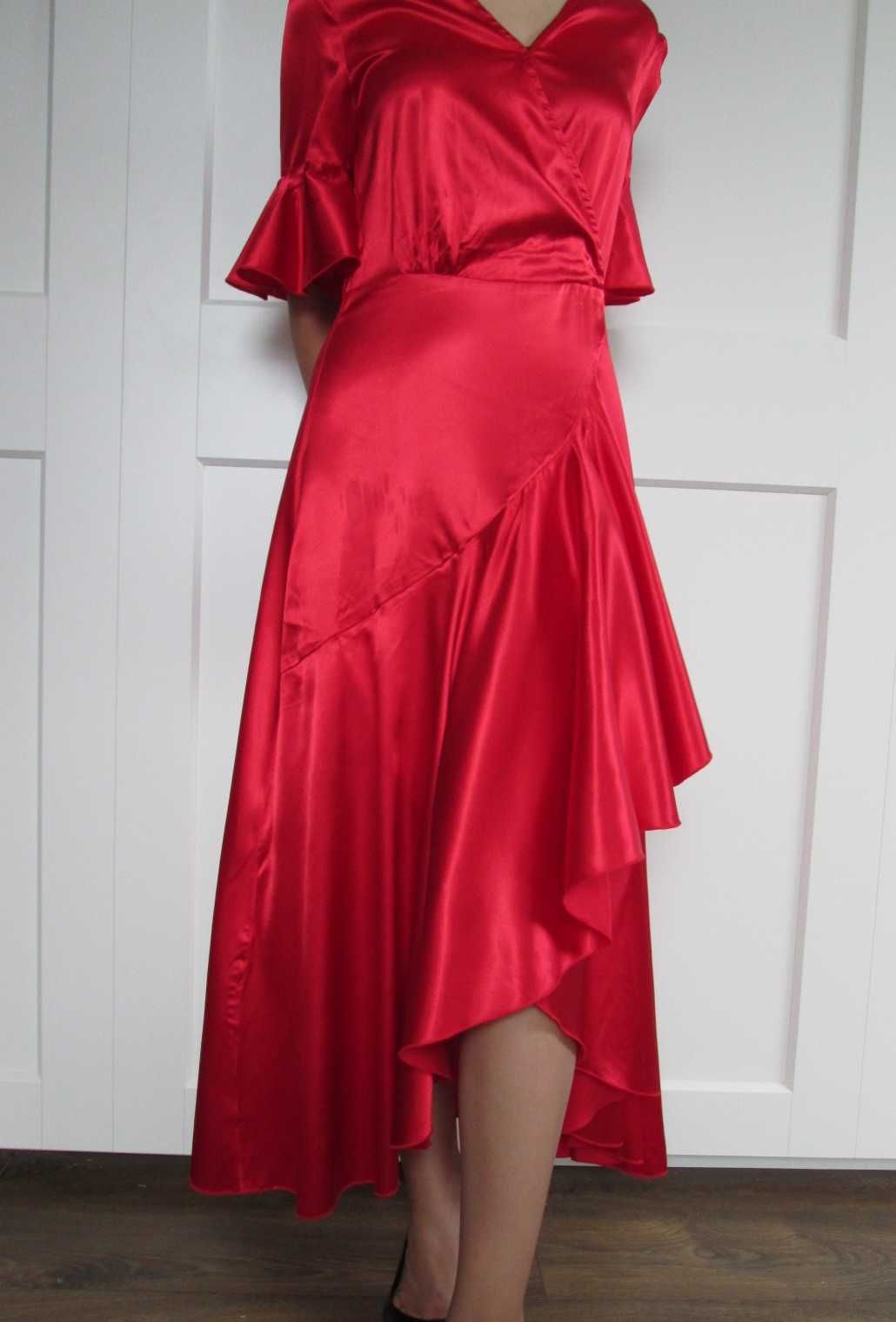 Shein  czerwona sukienka falbany hiszpanka vintage XS S 34 36