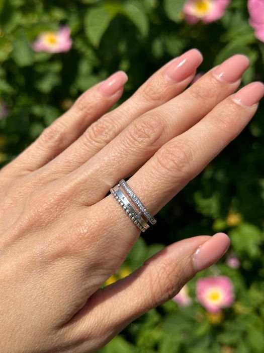 Срібна каблучка з лого, паве та кульками Pandora (Пандора) 192312C01