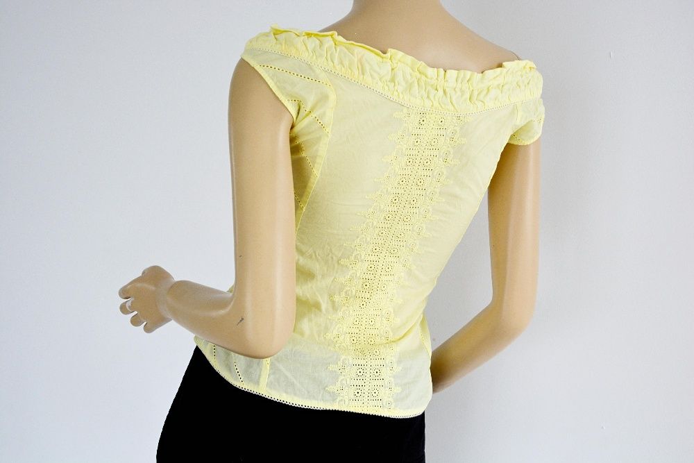 Bluzka H&M hiszpanka haft 38 cytrynowa żółta odkryte ramiona