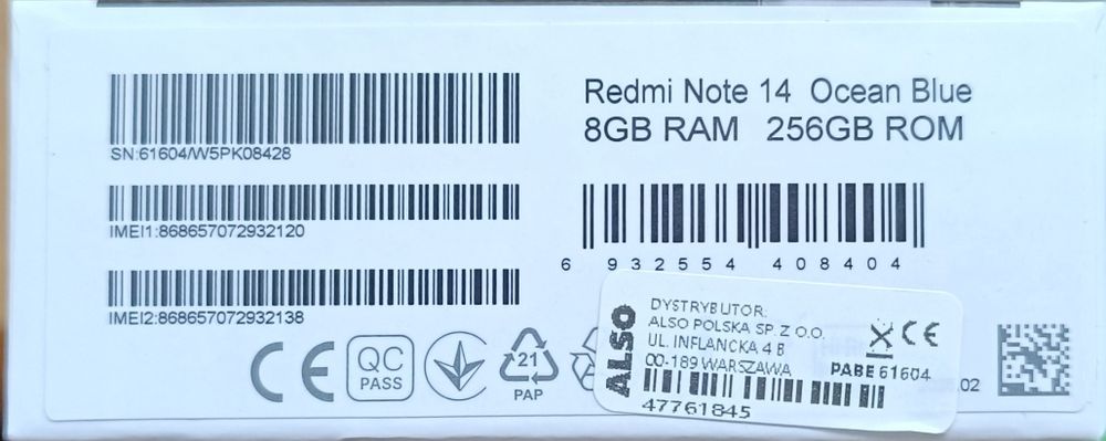 Telefon redmi note 14 8/256 paragon gwarancja