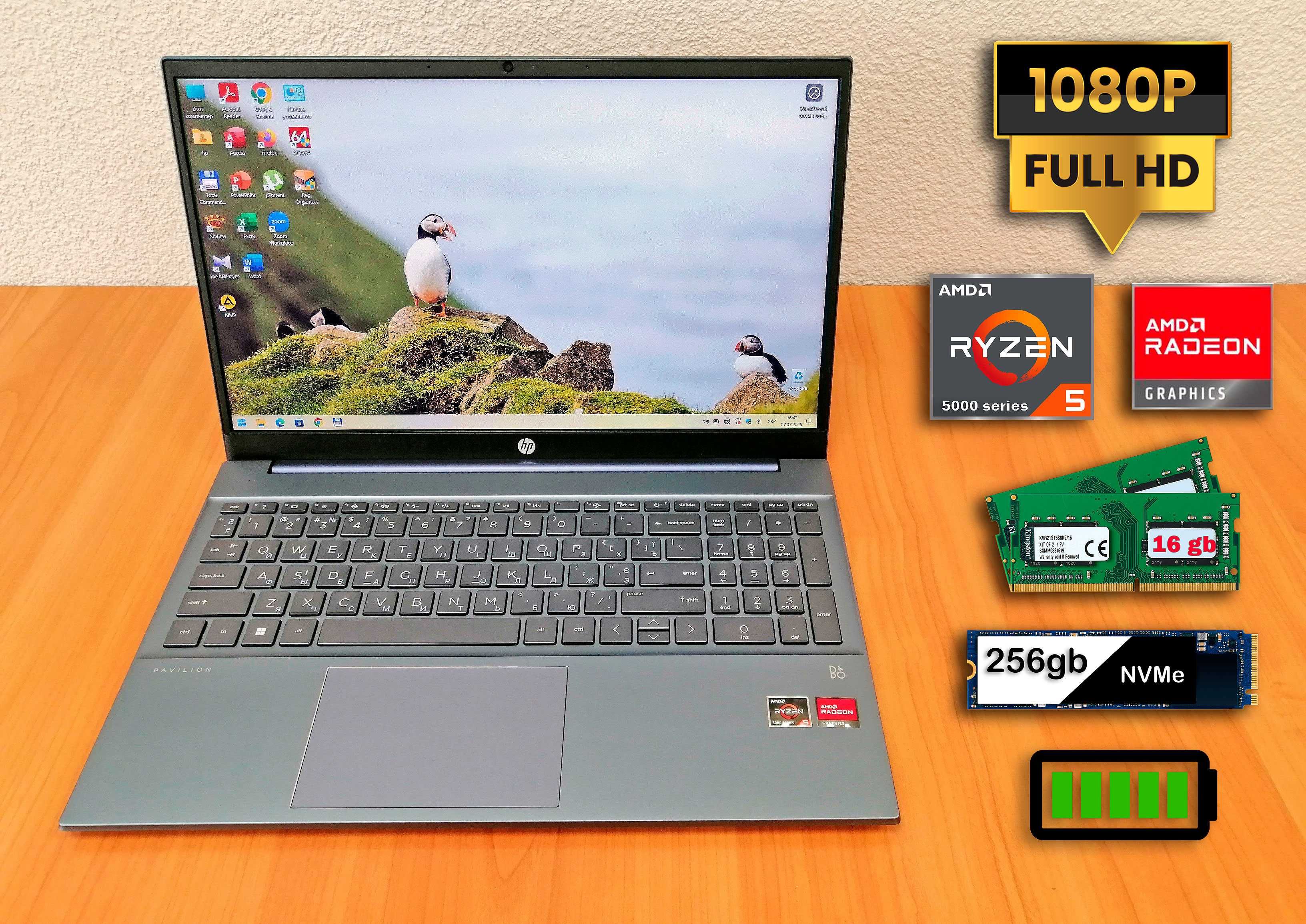 Ноутбук HP 15-eh (15.6"\IPS\AMD Ryzen™ 5 5500u\16 gb DDR4\NVMe 256 gb)