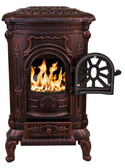 Piec Żeliwny Piecyk Koza Kominek AMBRA 6,5-9KW Wolnostojący MIEDZIANY