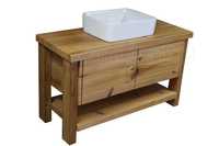 Szafka łazienkowa stojąca, stare drewno, dwie szuflady, jasne drewno