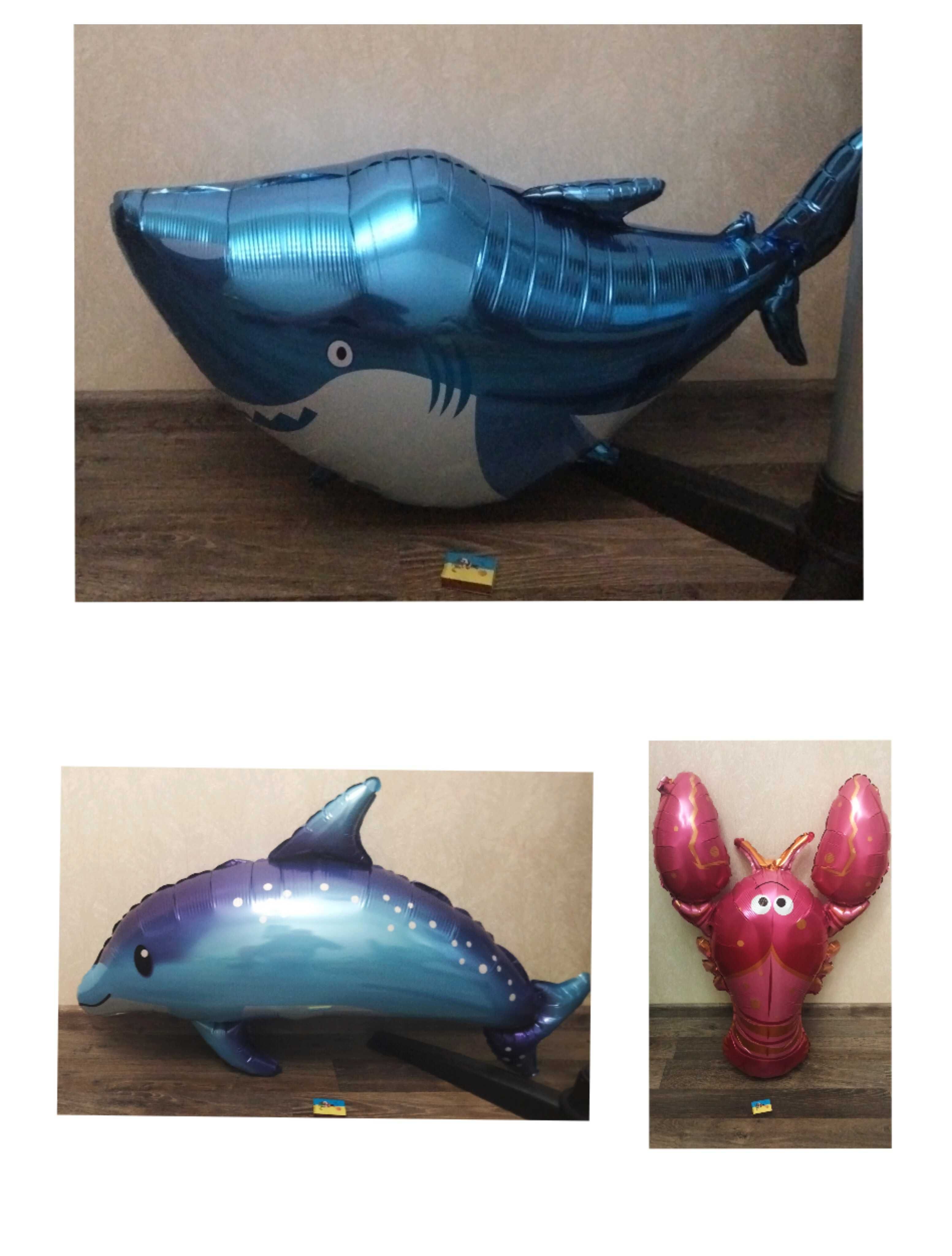 Большие фольгированные шары (акула, дельфин, рак) на детский день рожд