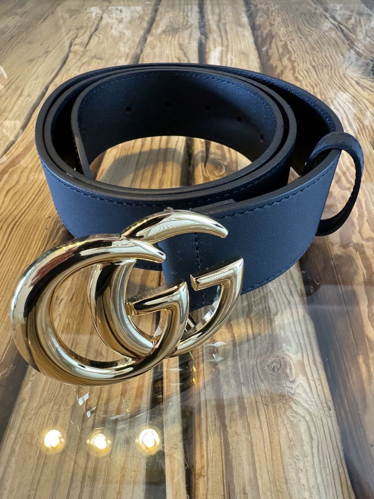 Oryginalny pasek Gucci gg marmont leather belt with shiny buckle