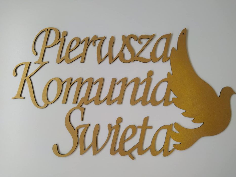 Złoty napis Pierwsza Komunia Święta