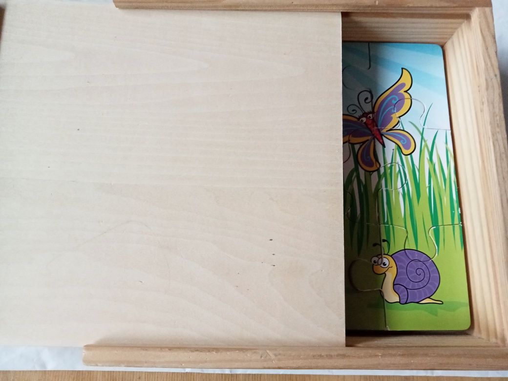 Puzzle drewniane w drewnianym pudełku 3+
