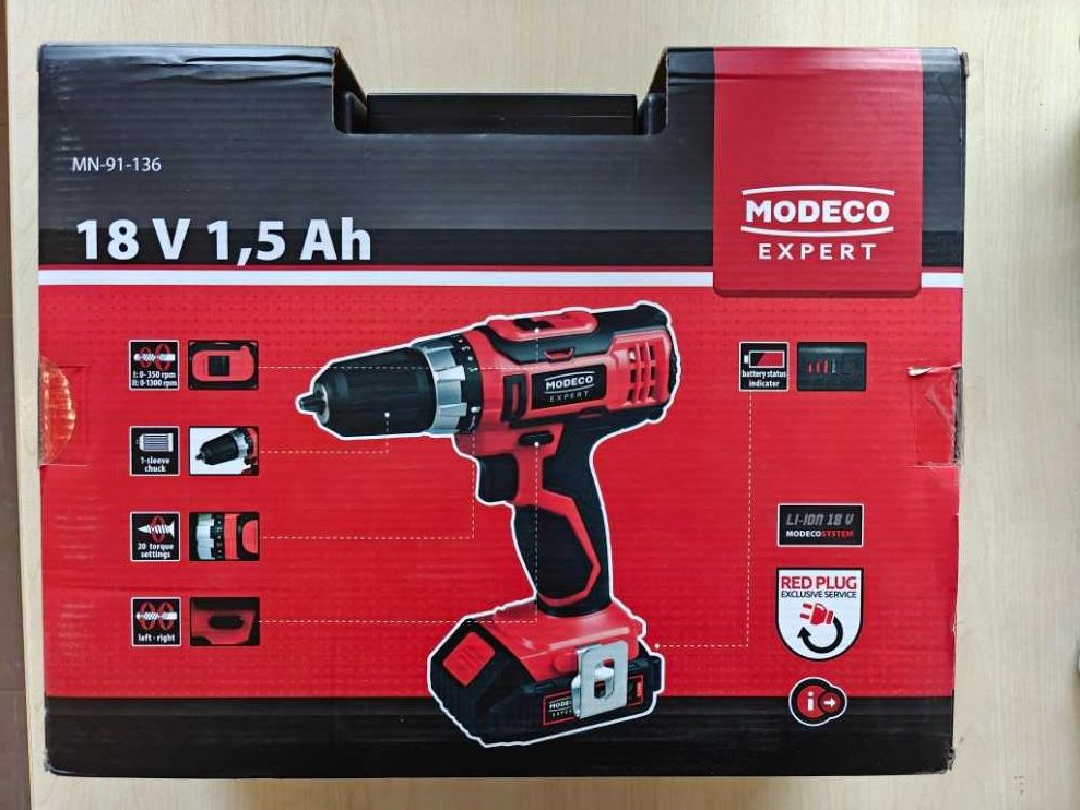 MODECO EXPERT Wiertarko-wkrętarka 18V 22NM  1,5 AH MN-91-136 WALIZKA
