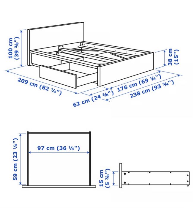 Estrutura cama IKEA-MALM 160x200 C/4 Caixas de Arrumação