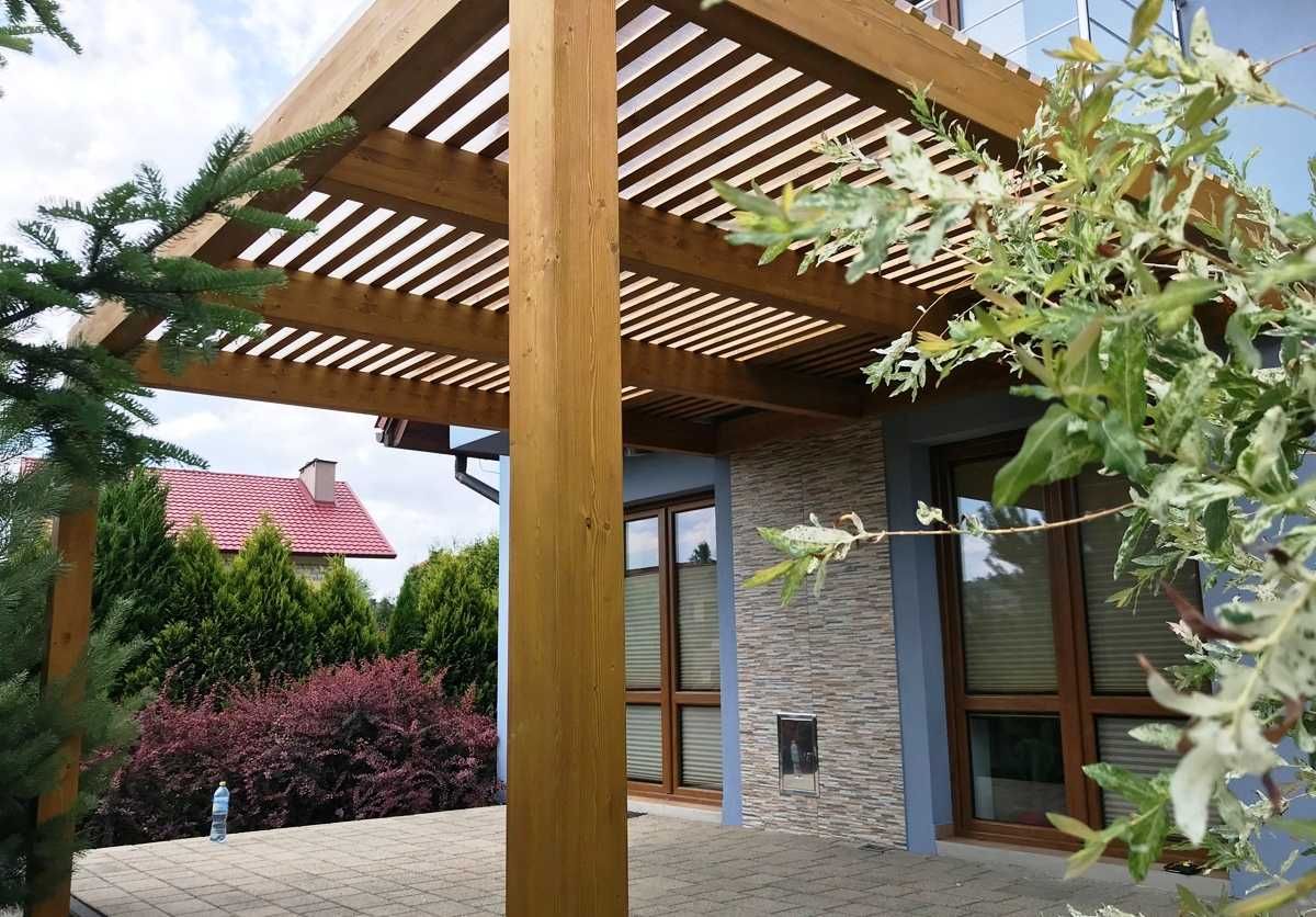 Nowoczesna pergola, BSH, drewno klejone, taras, altana, wiata