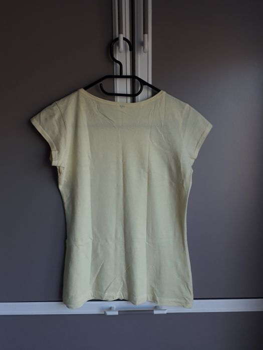 T-shirt damski koszulka z krótkim rękawem żółta z napisem sinsay S