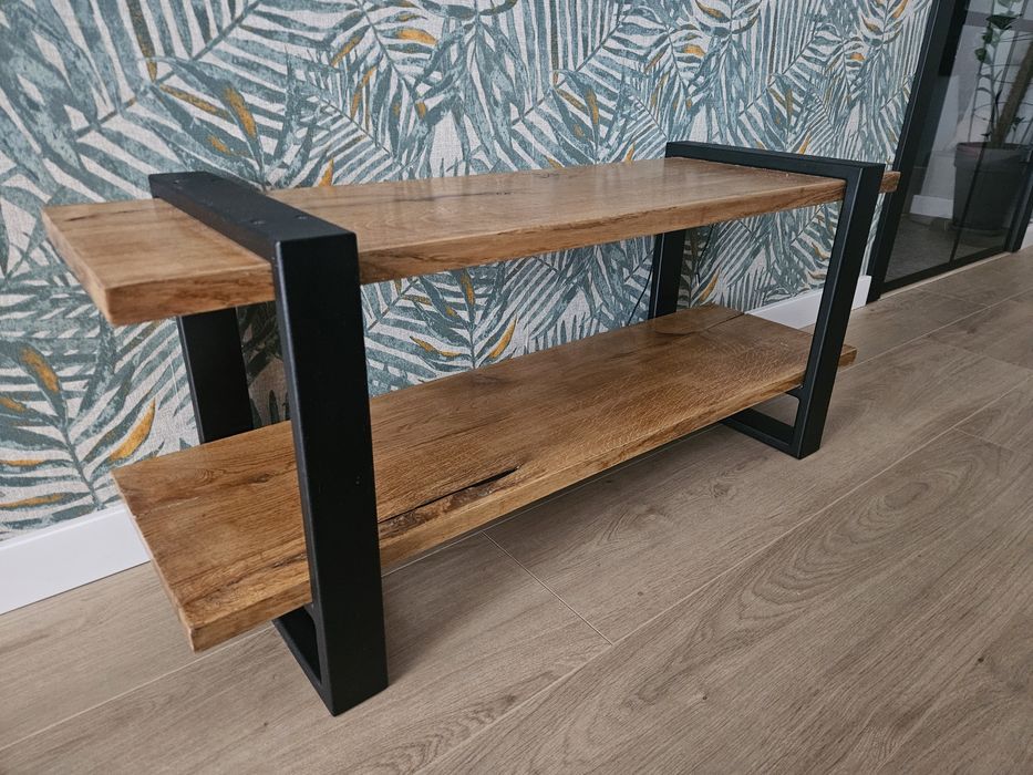 Stolik RTV loft drewno dąb czarny mat