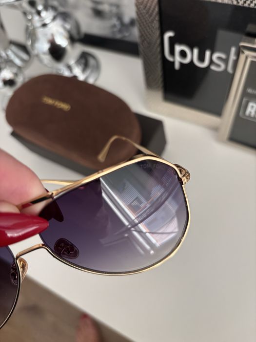 Okulary Tom Ford nowe awiatorki metaliwe szare szkla TF0853