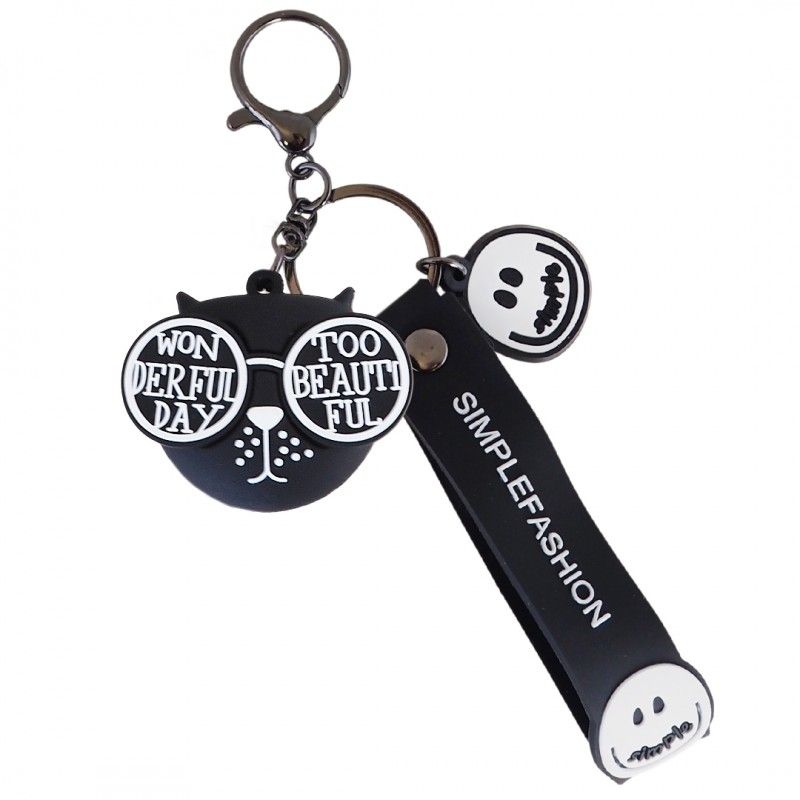 Brelok do kluczy WONDERFUL DAY Kot w okularach czarny 5,2 x 4,5 cm